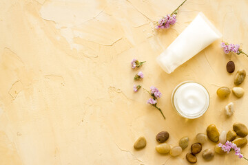 Skincare moisturizer face cosmetic cream. Glass vial of cosmetic face skin care cream