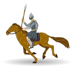 Knight on horseback isolated on a white background. Vector illustration.