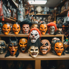 halloween mask display for sale.