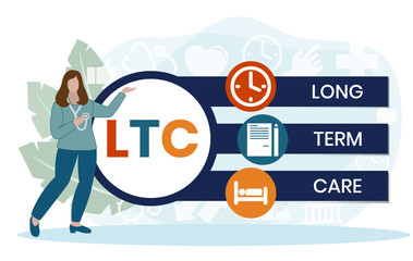 LTC - Long Term Care acronym, medical concept background. vector illustration concept with keywords. lettering illustration with icons for web banner, flyer, landing page