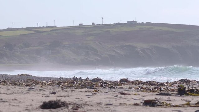 Waves crashing on to beach along Owenahincha beach near Rosscarbery, Cork, Ireland