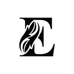 letter E. White and Black flower alphabet. Beautiful capital letters with shadow	
