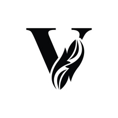 letter V. White and Black flower alphabet. Beautiful capital letters with shadow	
