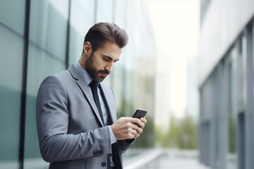 Fototapeta premium Man using cellphone. Generate Ai