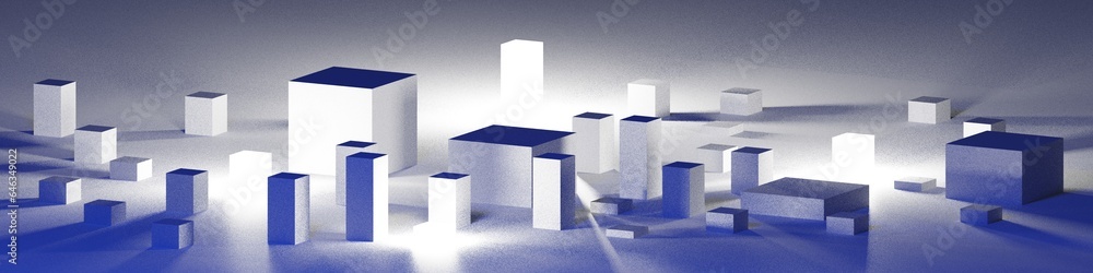 Aufkleber abstract white cubes in a dark room. modern background with cubes. 3d render.