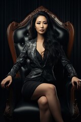 Asian Woman Boss sitted on a Huge Armchair.