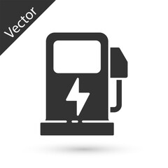 Grey Electric car charging station icon isolated on white background. Eco electric fuel pump sign. Vector