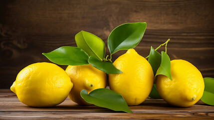 Fresh lemons on wooden background