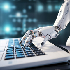 robot hand using a keyboard.
