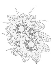 Black and white flower pattern for adult coloring book. Doodle floral drawing. Art therapy coloring page. 