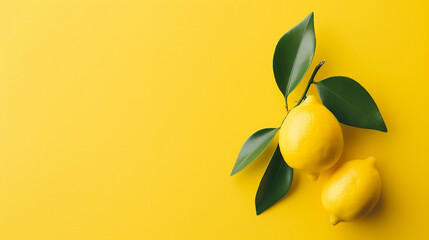 Fresh lemons on yellow background