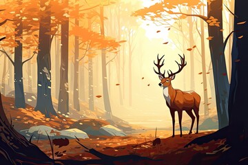 deer in autumn forest wildlife illustration