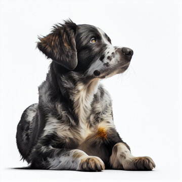 Loyal companion rests on a white background. With its serene posture and peaceful expression, this dog brings calmness and tranquility to any design. AI Generative.