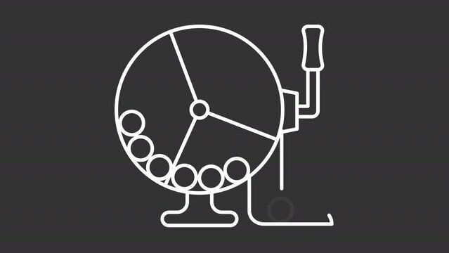 White thin line animation of ball draw machine, HD video with transparent background, seamless loop 4K video representing lottery.