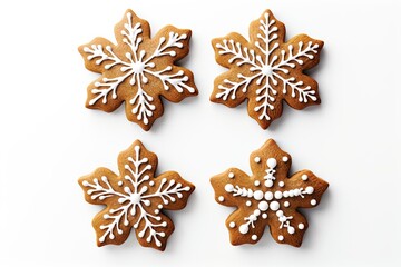 Fototapeta na wymiar Gingerbread snowflake shaped cookies. Traditional Christmas dessert. Generative Ai