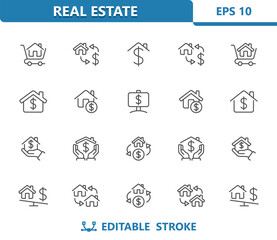 Real Estate Icons. House, Home, Dollar, Price, Housing Market Vector Icon Set