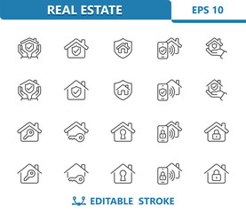 Home Security Icons. House, Insurance, Real Estate Vector Icon Set