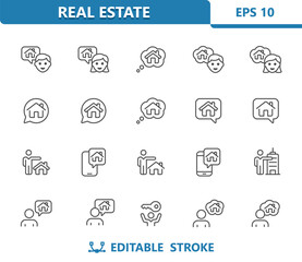 Realtor Icons. Real Estate Agent, Man, Woman, Talking, Thinking, Home Owner, House Vector Icon Set