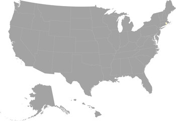 Map of US federal state of Rhode Islands with state flag within gray map of United States of America