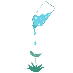 plastic bottle with water from which a green sprout is watered. clip art save a life