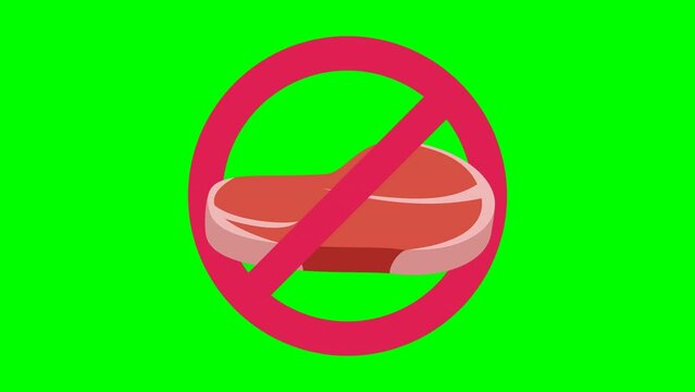 Animation of banning appearance and disappearance of red meat steak on blue background, green background, transparency and white background in flat design style
