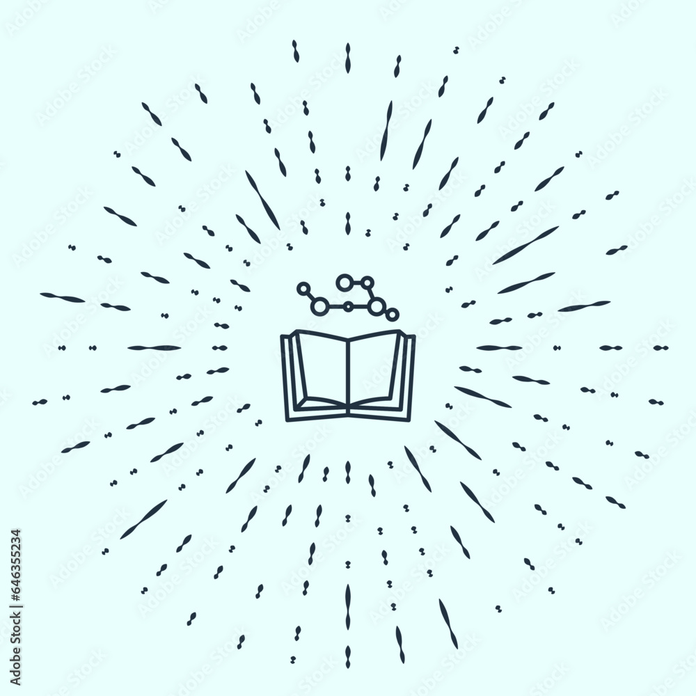 Poster black line open book icon isolated on grey background. abstract circle random dots. vector illustrat