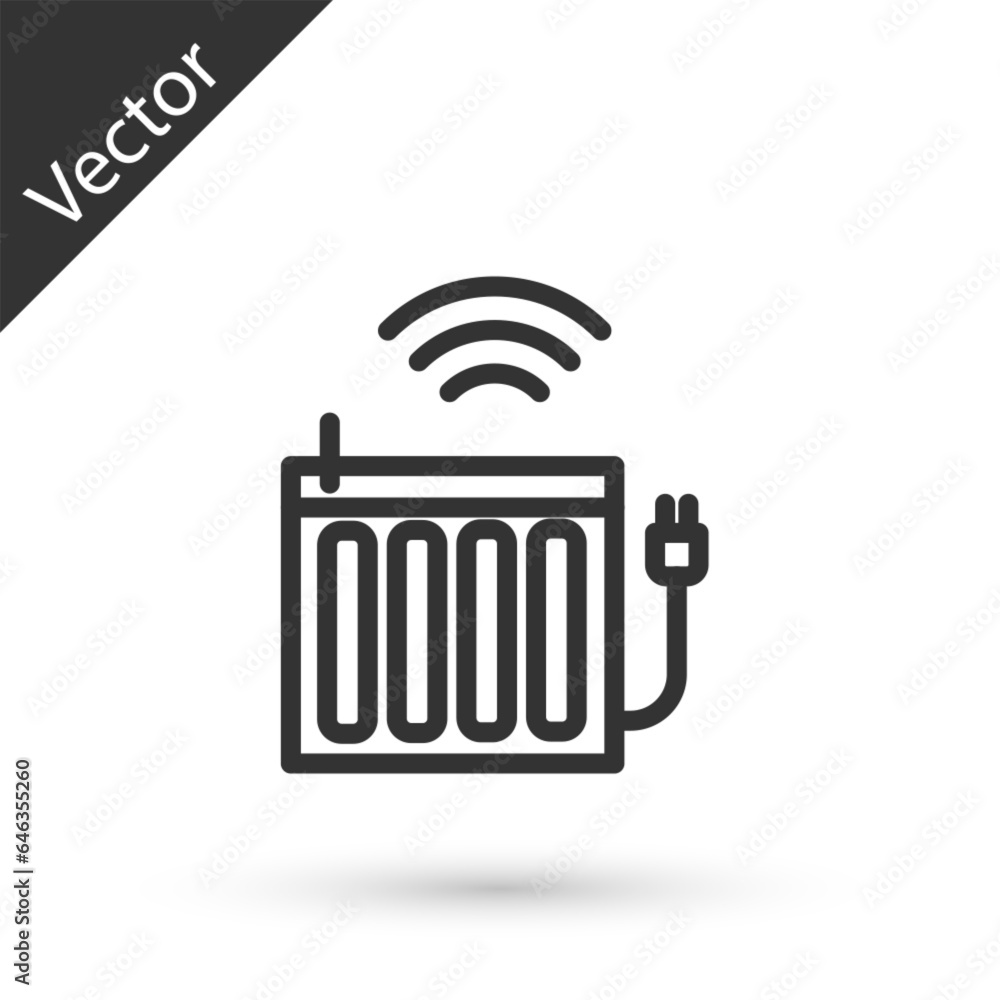 Poster grey line smart heating radiator system icon isolated on white background. internet of things concep