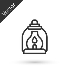 Grey line Camping lantern icon isolated on white background. Vector