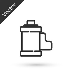 Grey line Camera vintage film roll cartridge icon isolated on white background. 35mm film canister. Filmstrip photographer equipment. Vector