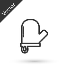 Grey line Oven glove icon isolated on white background. Kitchen potholder sign. Cooking glove. Vector