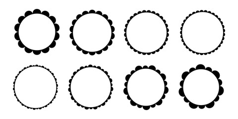 Scallop frame, badge, label vector icon set