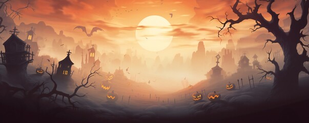 Abstract and colorful beautiful soft fog illustration of Halloween themed scene Generative AI - obrazy, fototapety, plakaty