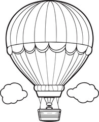 Colouring page for kids toddler and toddlers, minimal cute parachute balloon illustration one thick single outline drawing artwork