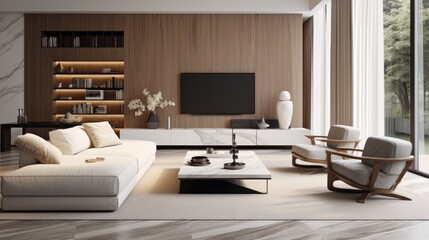 Minimalist style interior design of modern living room with tv.