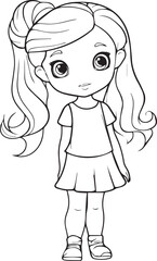 Colouring page for kids toddler and toddlers, minimal cute girl illustration one thick single outline drawing artwork