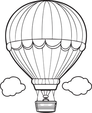 Colouring page for kids toddler and toddlers, minimal cute parachute balloon illustration one thick single outline drawing artwork
