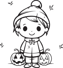 Colouring page for kids toddler and toddlers, minimal cute trick or treat halloween illustration one thick single outline drawing artwork