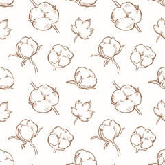 Cotton flowers seamless pattern. Cotton balls, cotton fiber vector illustration isolated. Perfect for wrapping paper or , textile, scrapbooking, invitation, greeting card, background.