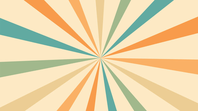 Abstract retro background with sunburst rays. Vector illustration,  design in 1970s in hippie retro style