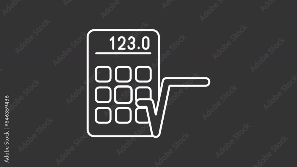 Poster algebra white line animation. calculator buttons pressing and square root appearing animated icon. m