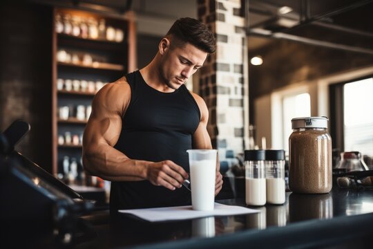 Sporty man protein shake. Generate Ai