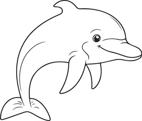 Colouring page for kids toddler and toddlers, minimal cute dolphin illustration one thick single outline drawing artwork