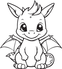 Colouring page for kids toddler and toddlers, minimal cute dragon illustration one thick single outline drawing artwork