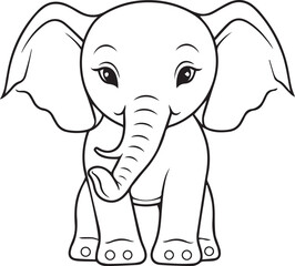 Colouring page for kids toddler and toddlers, minimal cute elephant illustration one thick single outline drawing artwork