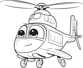 Colouring page for kids toddler and toddlers, minimal cute helecopter illustration one thick single outline drawing artwork