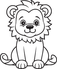 Colouring page for kids toddler and toddlers, minimal cute lion illustration one thick single outline drawing artwork