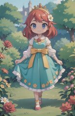 Obraz na płótnie Canvas illustration of beautiful anime girl with a pretty dress is holding a flower