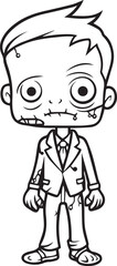 Colouring page for kids toddler and toddlers, minimal cute zombibe illustration one thick single outline drawing artwork