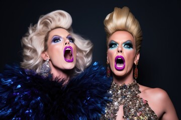 Obraz premium two drag queens about to lip sync a duet
