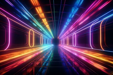 A colorful tunnel filled with glowing neon lights. Generative AI
